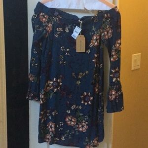 NWT Blu Pepper Teal Floral Off-Shoulder Dress